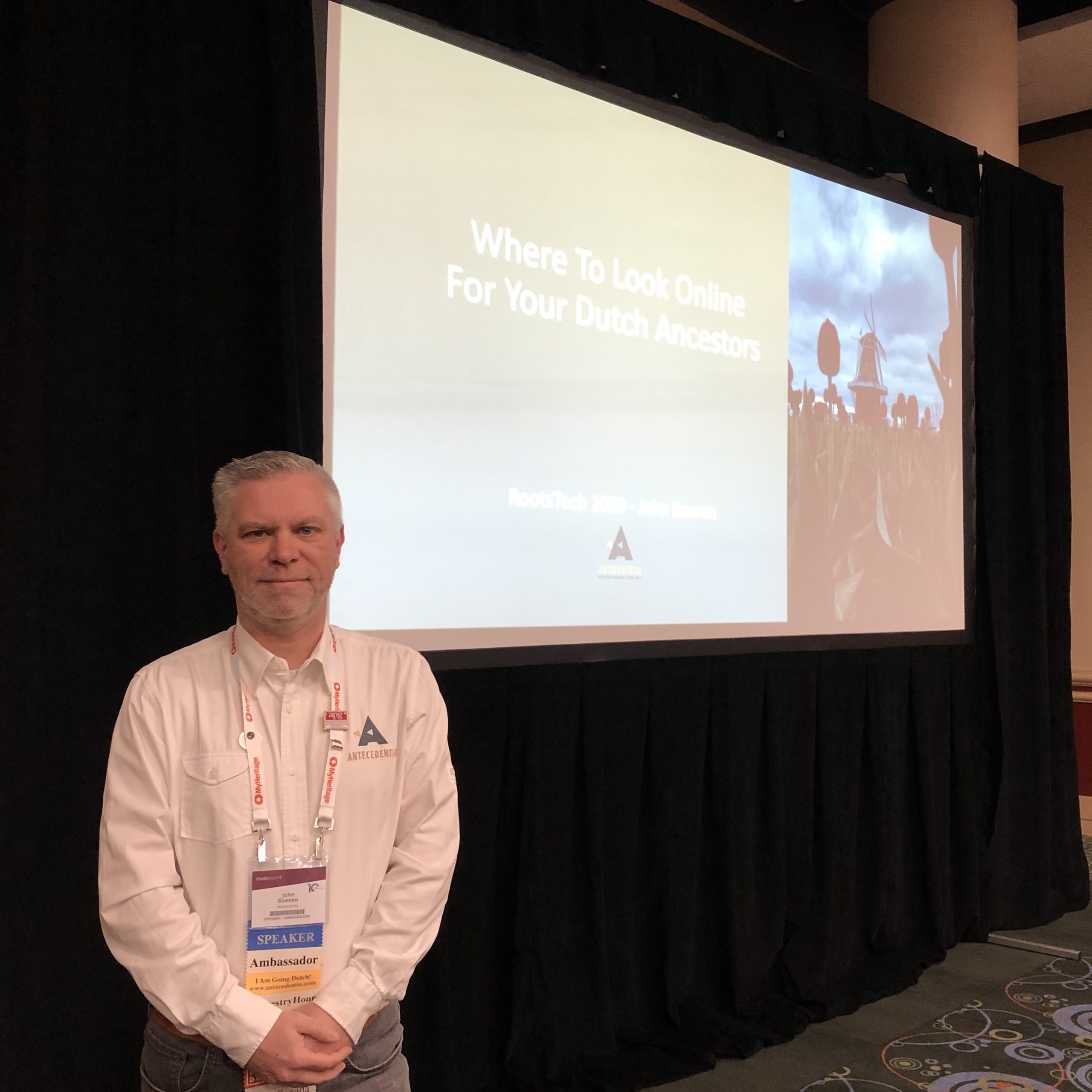 John Boeren ready for his presentation at RootsTech 2020.
